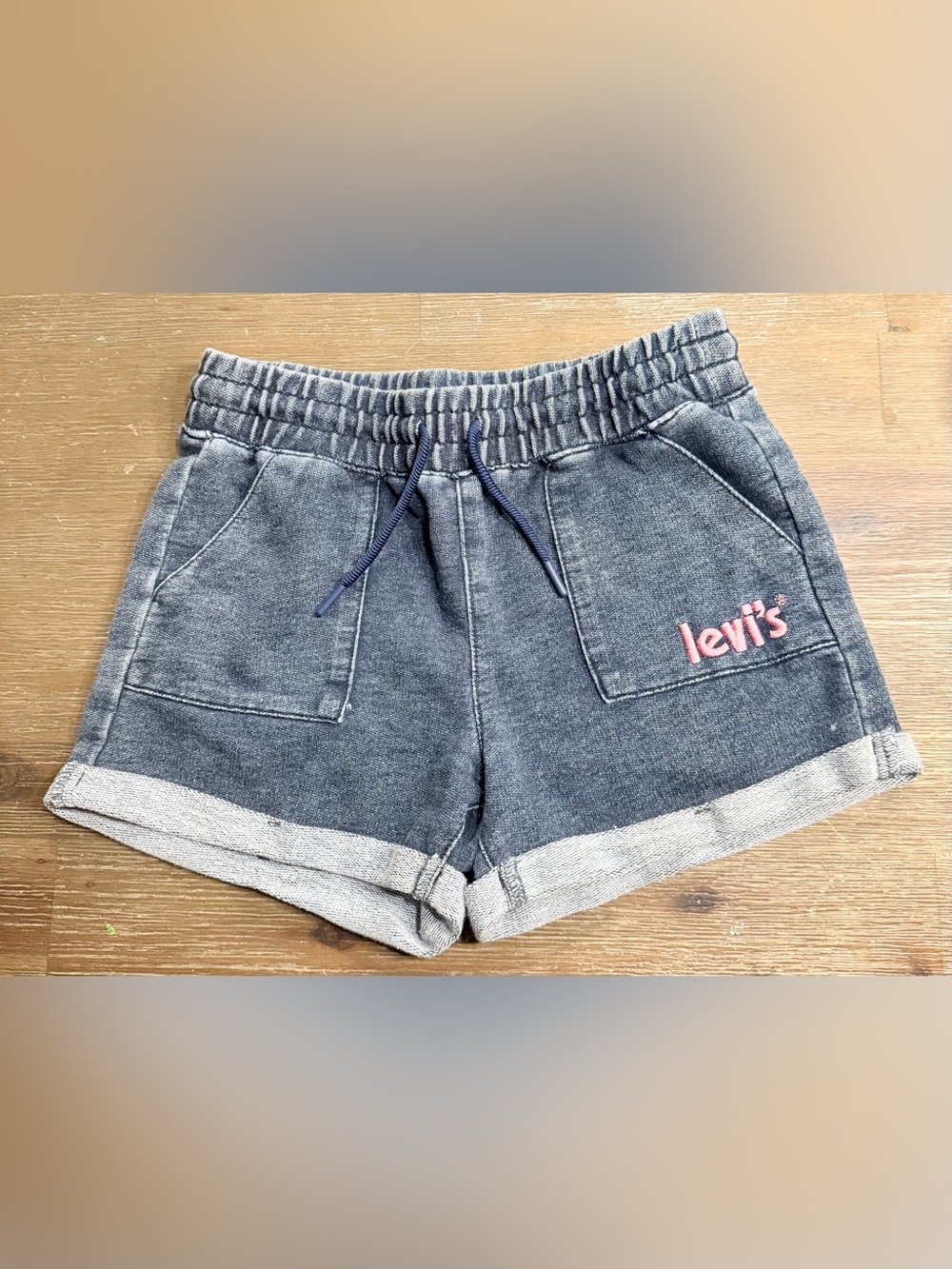 Levi's Knit Blue Short Elastic Waist Drawstring Girls Large 12-13 Years